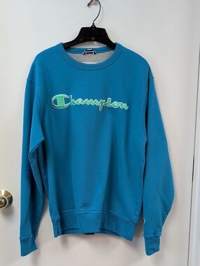 Champion Teal Crewneck with Green Logo Accent COLOR POP!!